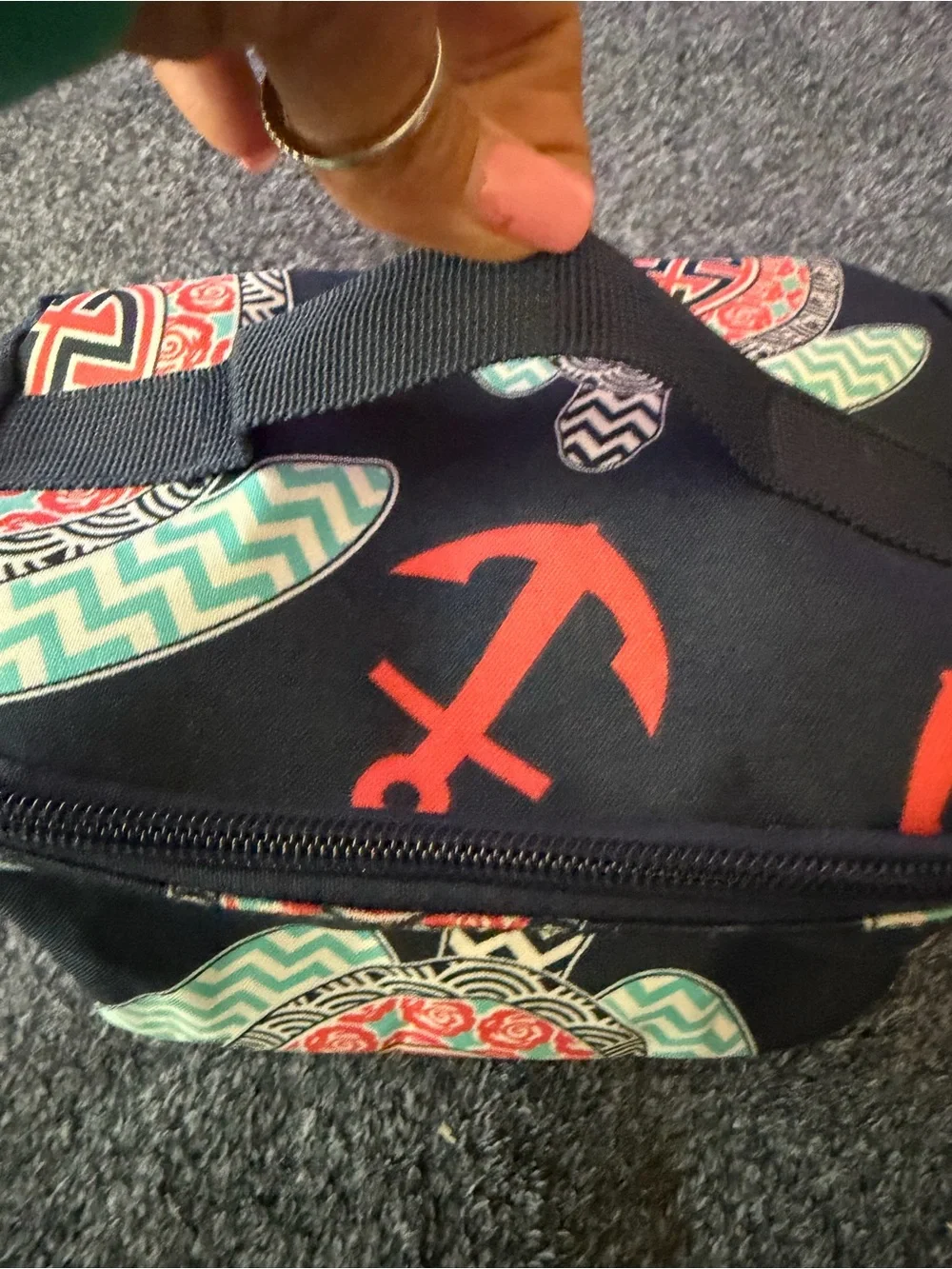 NGIL Navy Blue Cosmetic Bag with Nautical Print